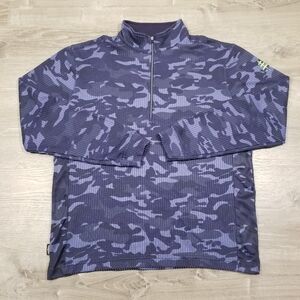 Straight Down Mens M Blue Camo Waffle Knit Pullover 1/4 Zip Golf Performance